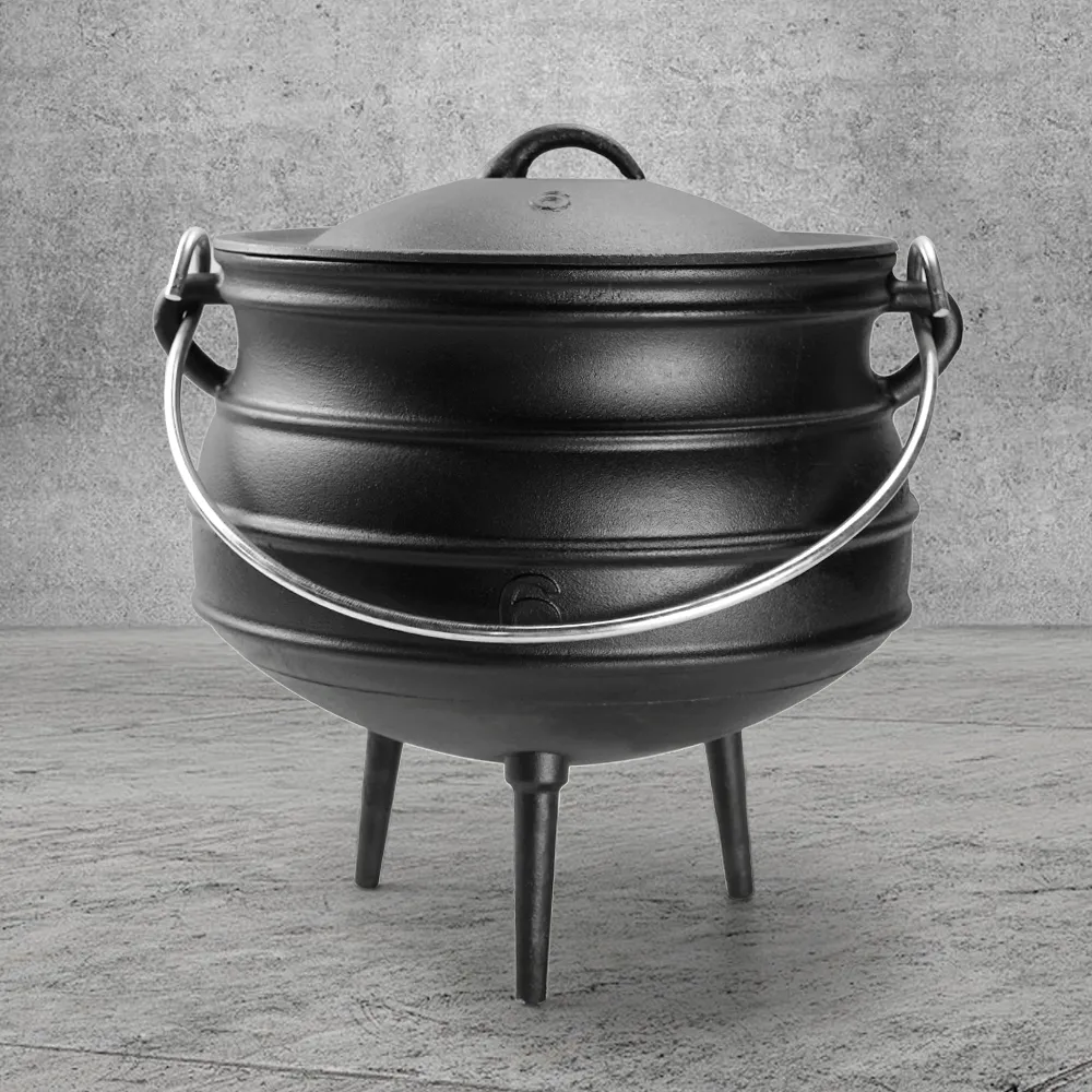 Cast iron pot with lid and 3 legs - pre-treated South African-style bonfire pot, suitable for outdoor cooking, soups and stews