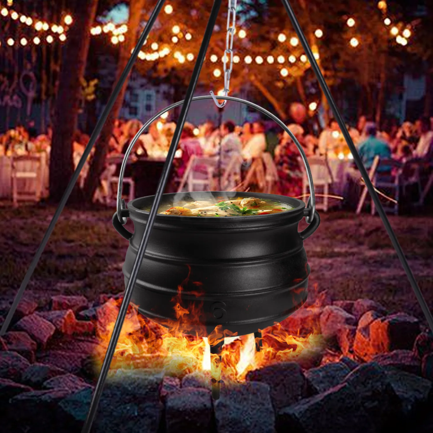 Cast iron pot with lid and 3 legs - pre-treated South African-style bonfire pot, suitable for outdoor cooking, soups and stews