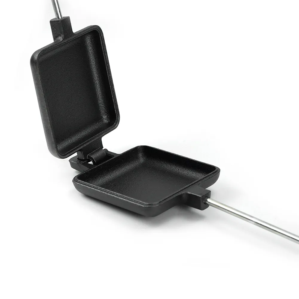 Cast iron rectangular pie machine, double-sided sandwich machine, baking tray with detachable handle, bonfire cooking