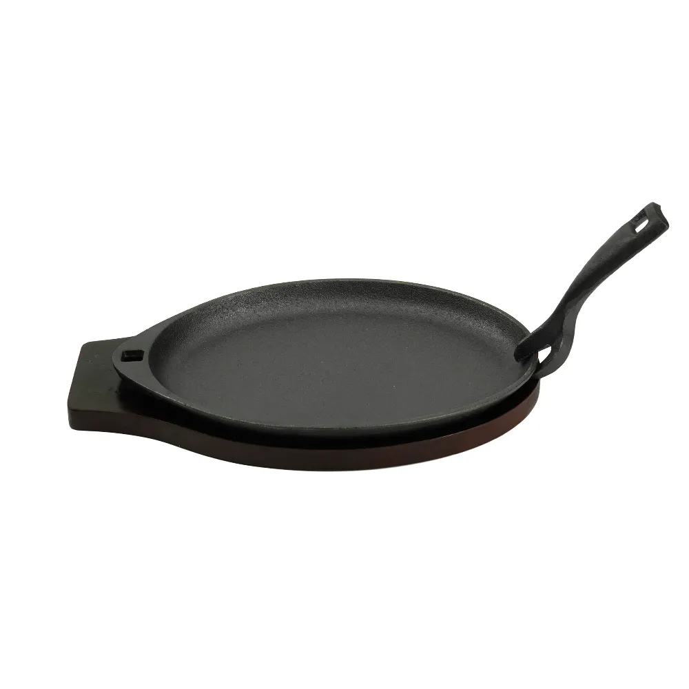Cast iron Fajita plate set, steak plate hot pot with wooden base and gripper, suitable for home restaurant kitchen cooking