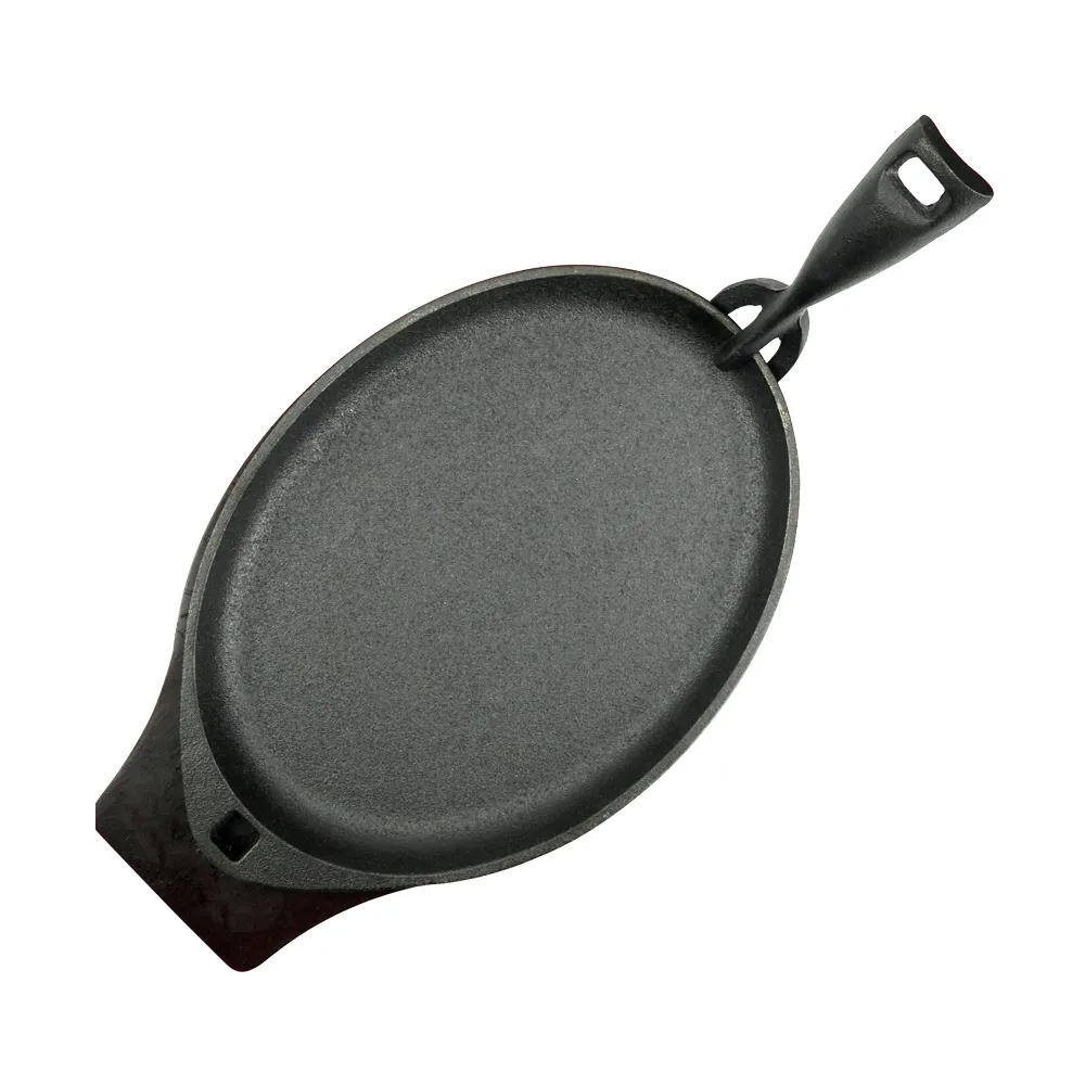 Cast iron Fajita plate set, steak plate hot pot with wooden base and gripper, suitable for home restaurant kitchen cooking