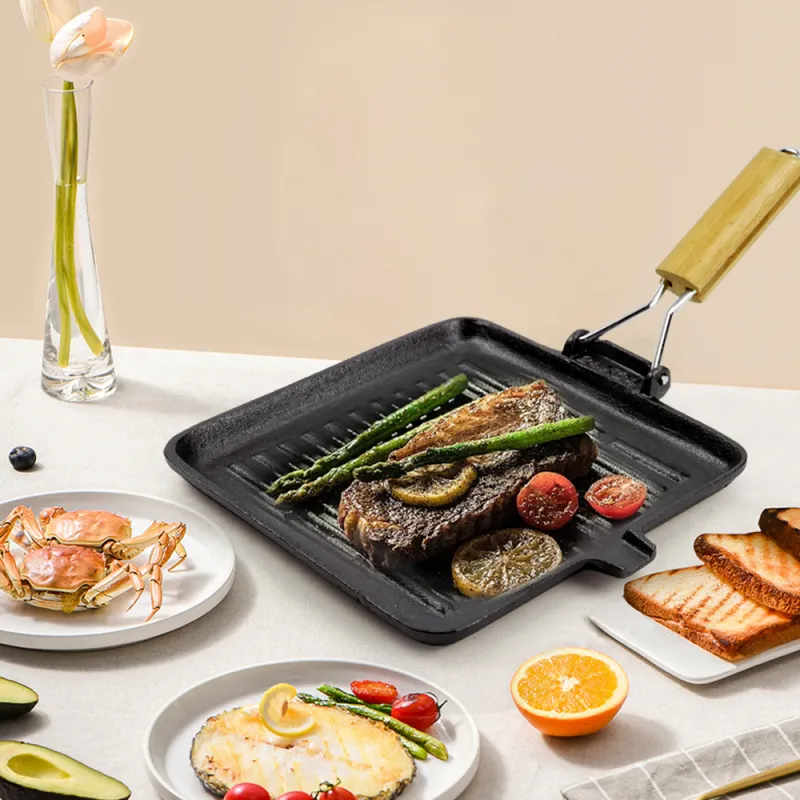 Pre-treated cast iron square baking pan, folding handle with split port, steak pan for steak and hamburgers