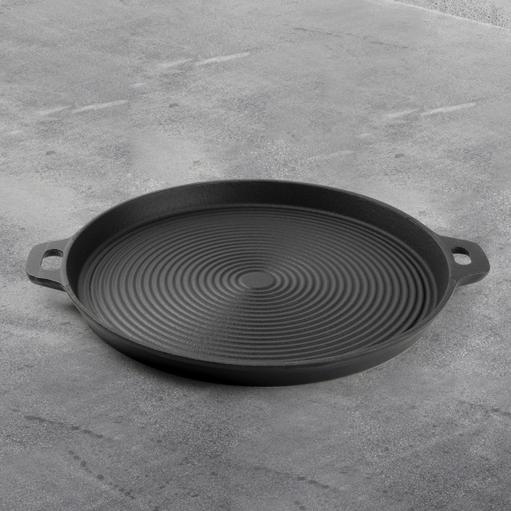 Cast iron baking tray, round cast iron frying pan, double-sided double-handle ribbed frying pan, outdoor cookware, cast iron grill