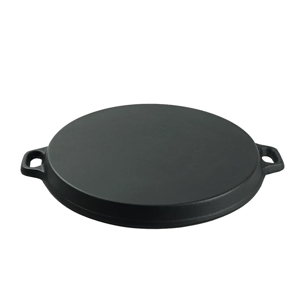 Cast iron baking tray, round cast iron frying pan, double-sided double-handle ribbed frying pan, outdoor cookware, cast iron grill
