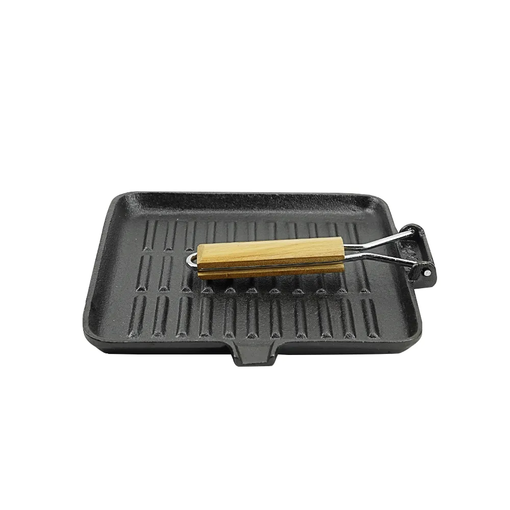 Pre-treated cast iron square baking pan, folding handle with split port, steak pan for steak and hamburgers