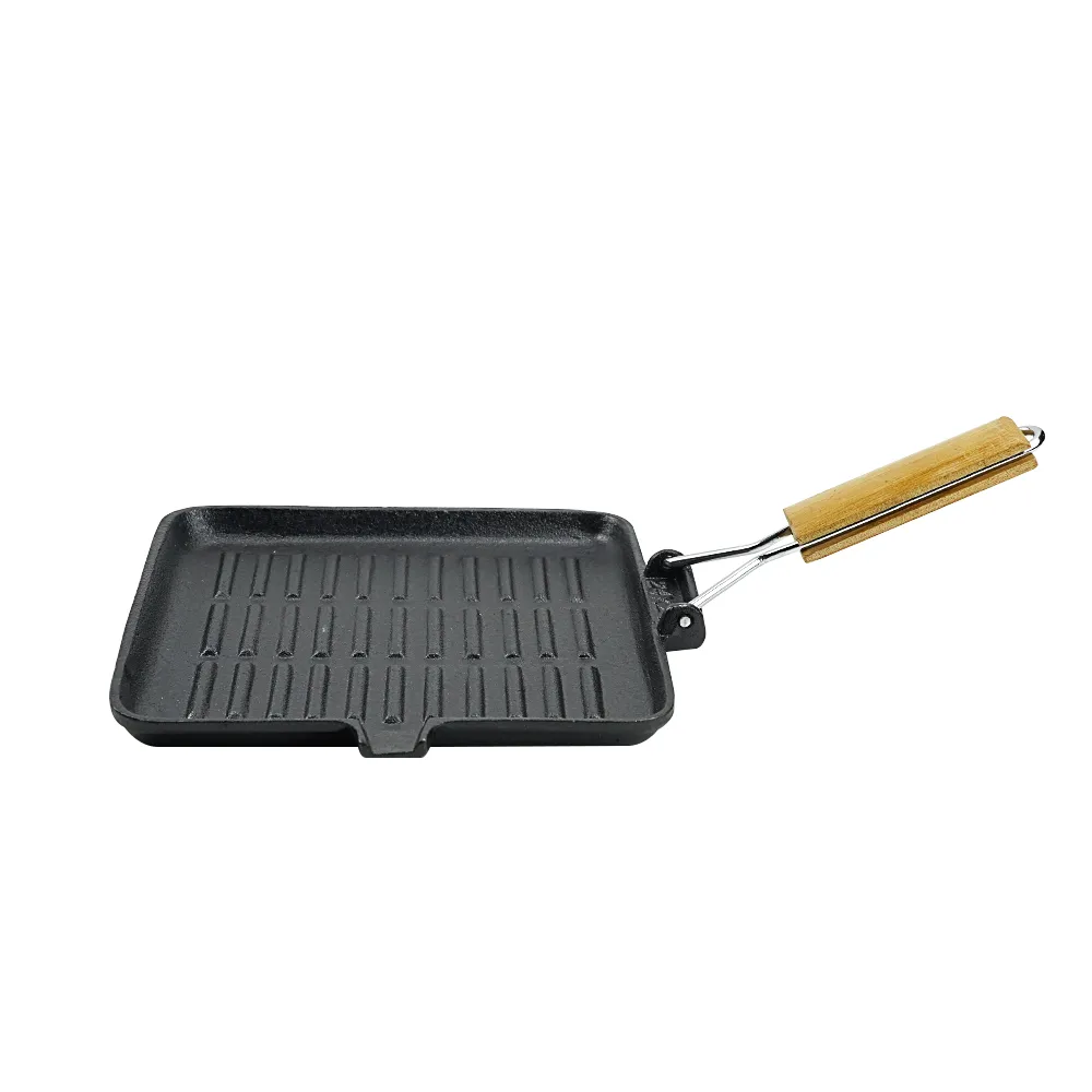 Pre-treated cast iron square baking pan, folding handle with split port, steak pan for steak and hamburgers