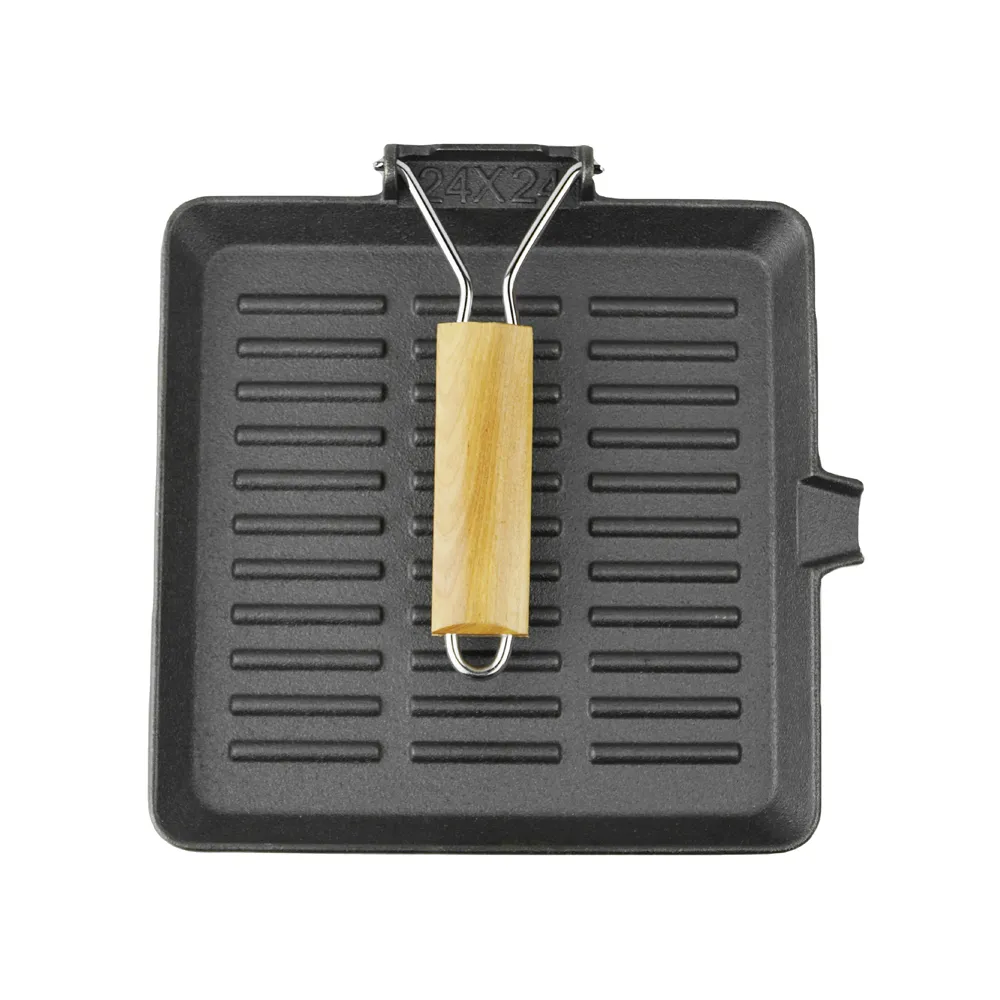Pre-treated cast iron square baking pan, folding handle with split port, steak pan for steak and hamburgers