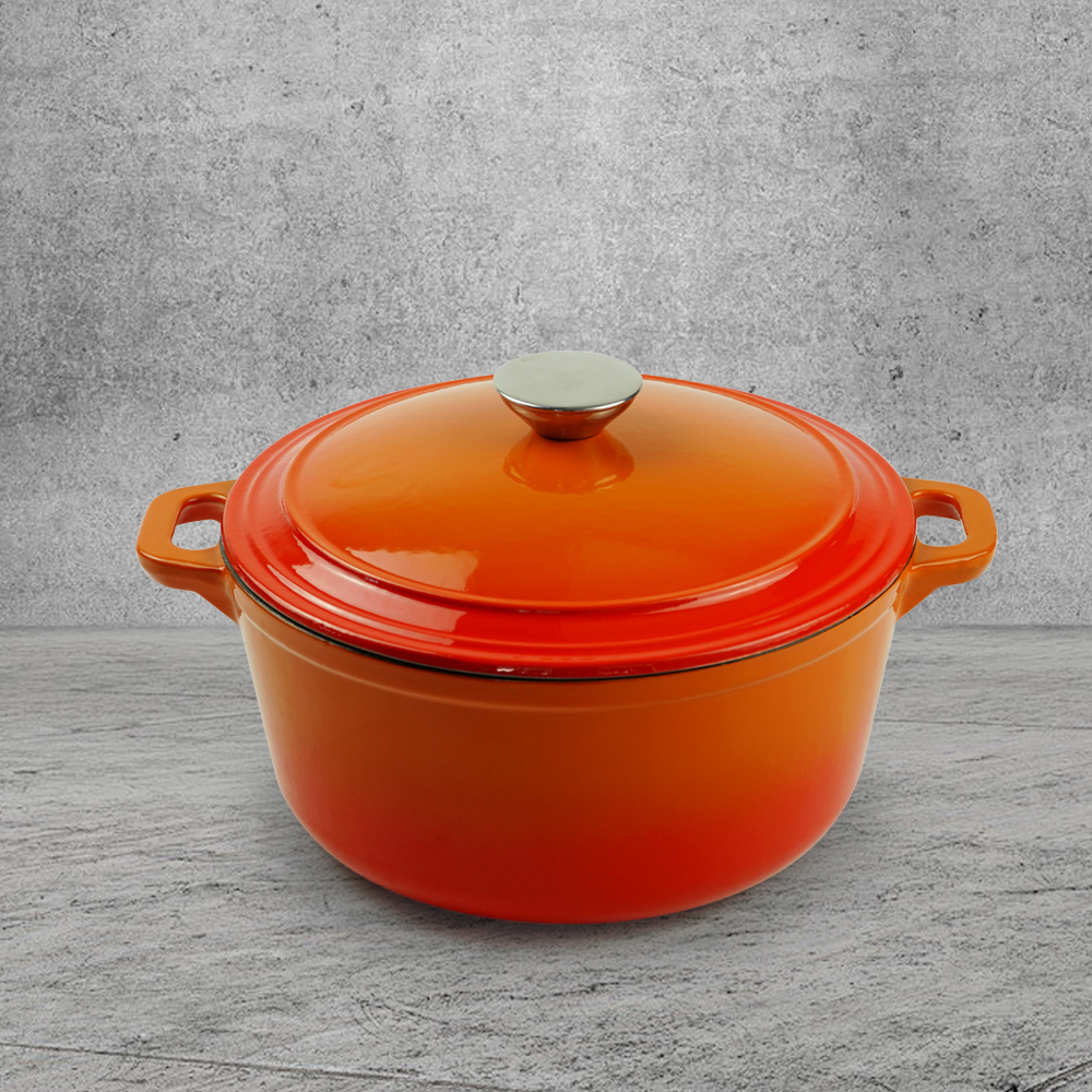 Enamel cast iron Dutch pot with lid and double handles, suitable for bread baking, stewing, and grilled meat