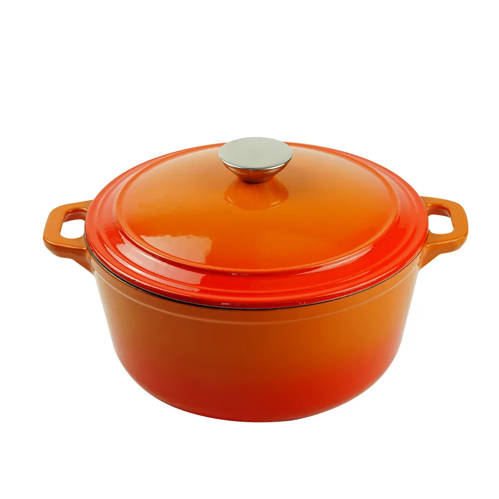 Enamel cast iron Dutch pot with lid and double handles, suitable for bread baking, stewing, and grilled meat