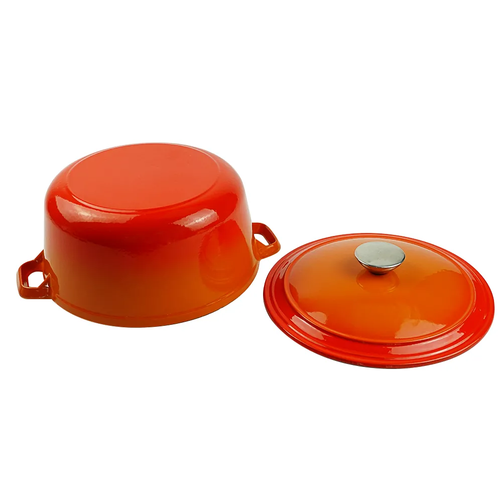 Enamel cast iron Dutch pot with lid and double handles, suitable for bread baking, stewing, and grilled meat