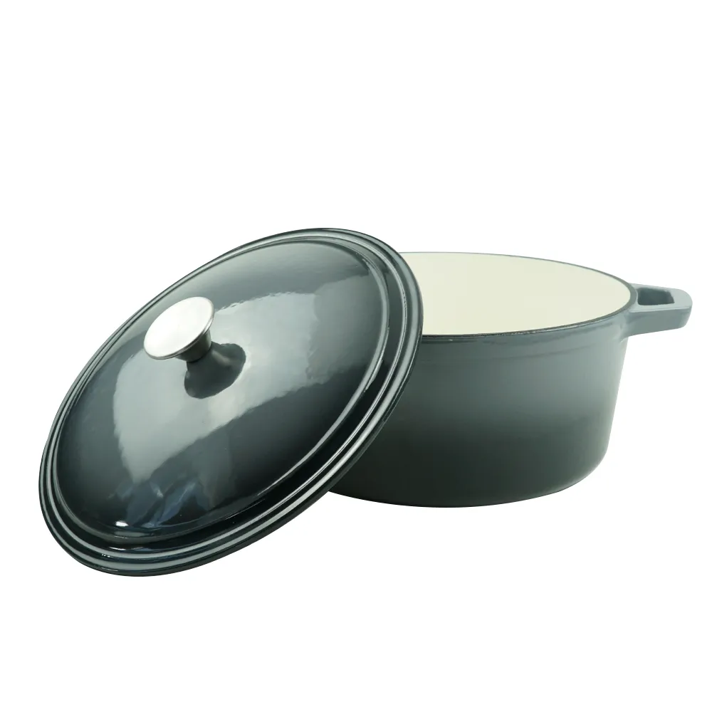 Enamel cast iron Dutch pot with lid and double handles, suitable for bread baking, stewing, and grilled meat