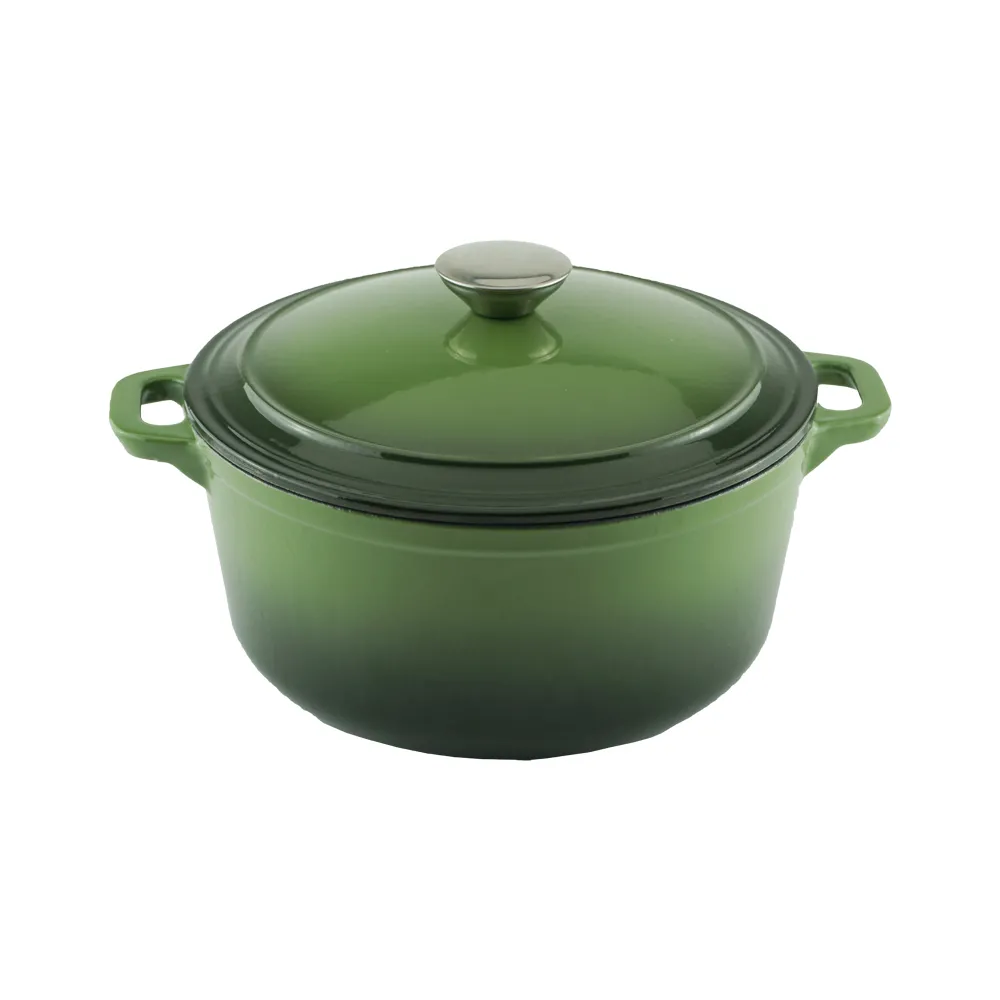 Enamel cast iron Dutch pot with lid and double handles, suitable for bread baking, stewing, and grilled meat