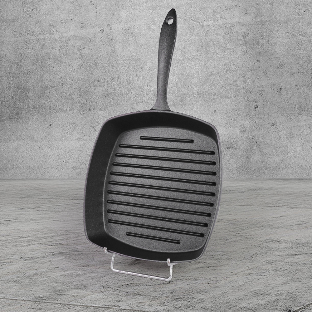 Pre-treated cast iron square baking pan with diversion port, steak pan breakfast frying pan for steaks and hamburgers