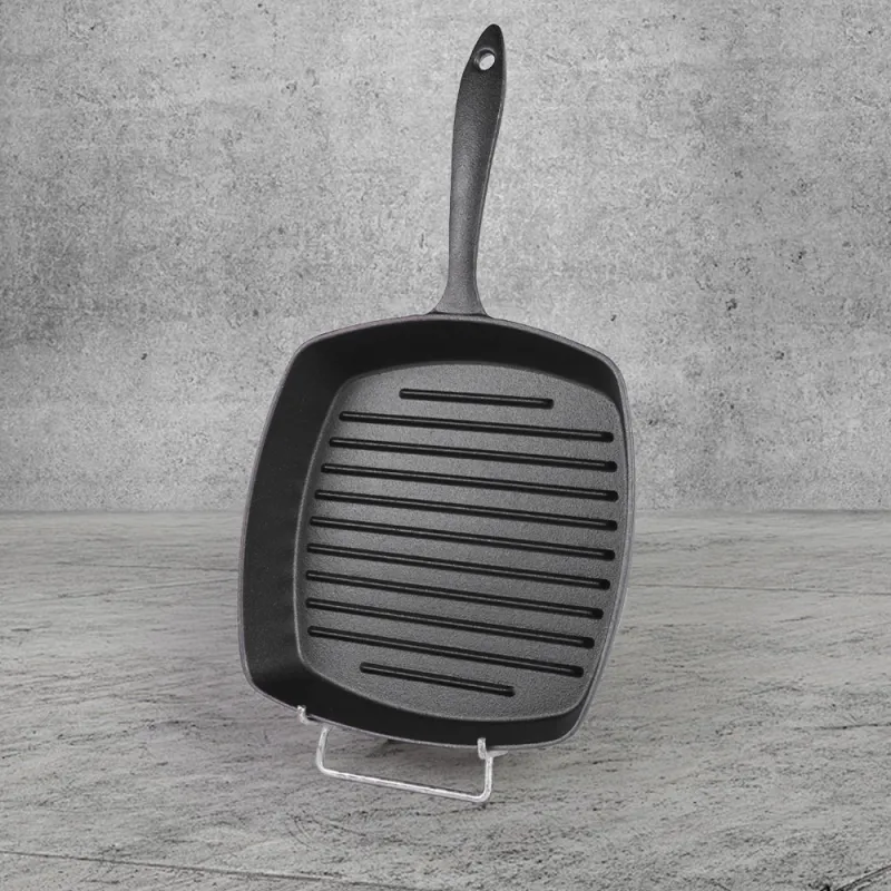 Pre-treated cast iron square baking pan with diversion port, steak pan breakfast frying pan for steaks and hamburgers