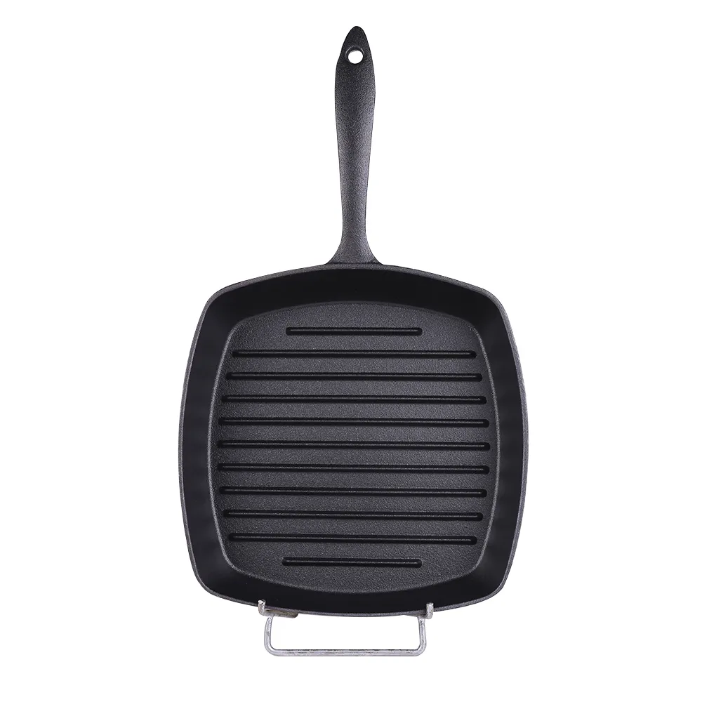 Pre-treated cast iron square baking pan with diversion port, steak pan breakfast frying pan for steaks and hamburgers