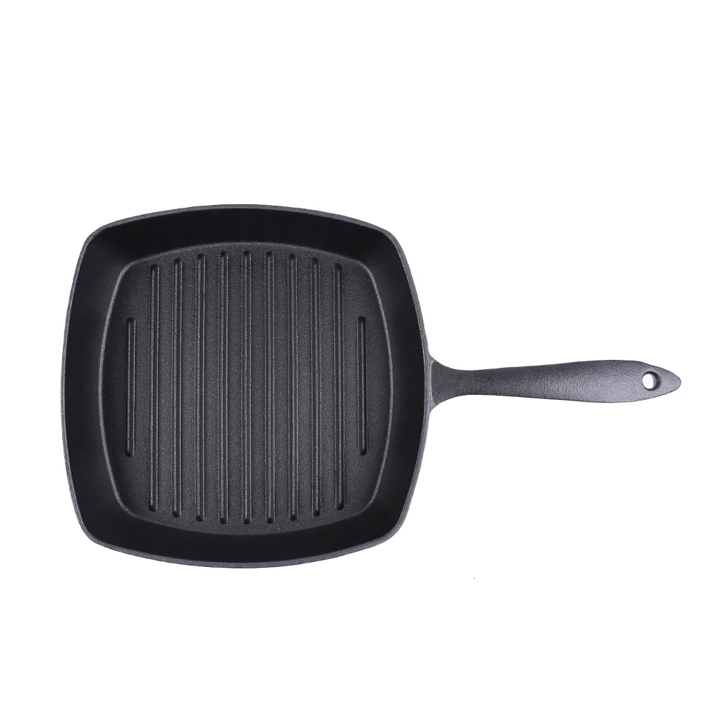 Pre-treated cast iron square baking pan with diversion port, steak pan breakfast frying pan for steaks and hamburgers