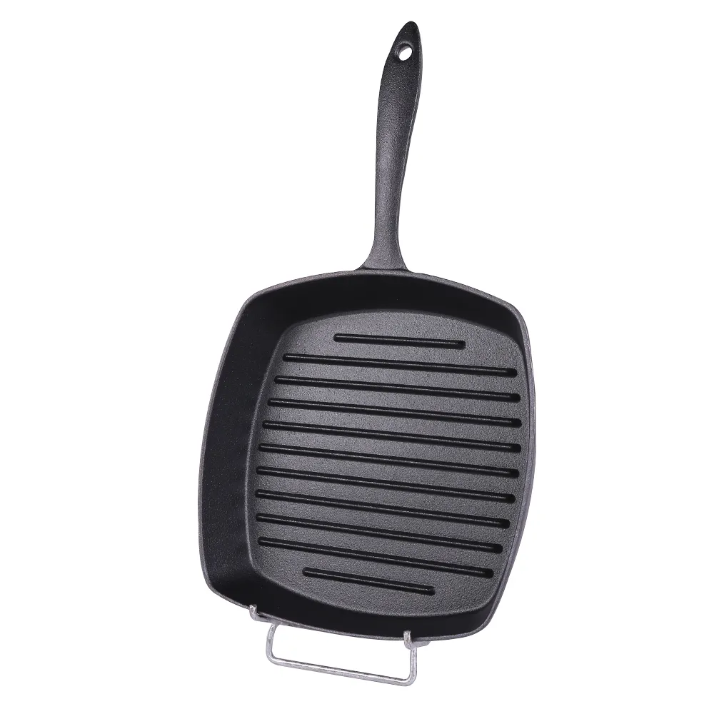 Pre-treated cast iron square baking pan with diversion port, steak pan breakfast frying pan for steaks and hamburgers
