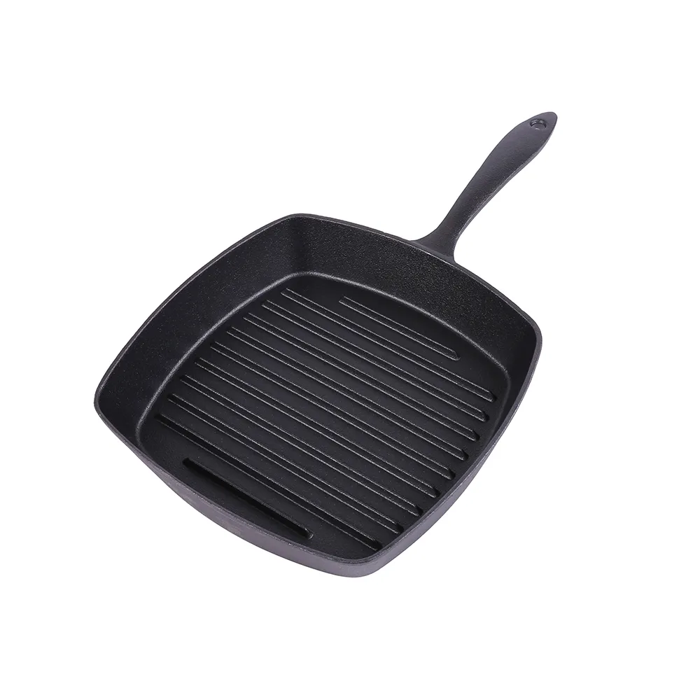 Pre-treated cast iron square baking pan with diversion port, steak pan breakfast frying pan for steaks and hamburgers