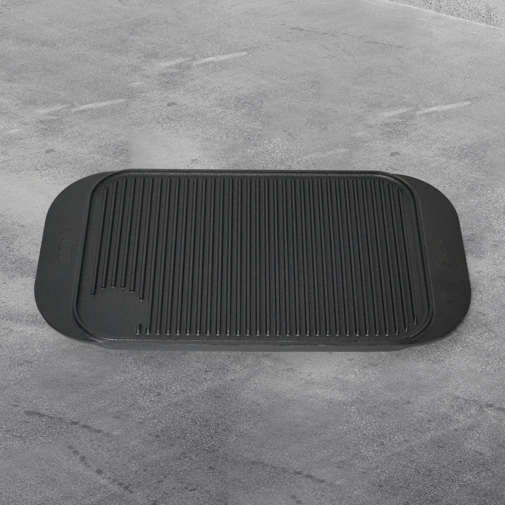 Cast iron baking tray 2-in-1 ribbed flat double-sided baking tray, suitable for cooking on gas stoves, bonfires and ovens