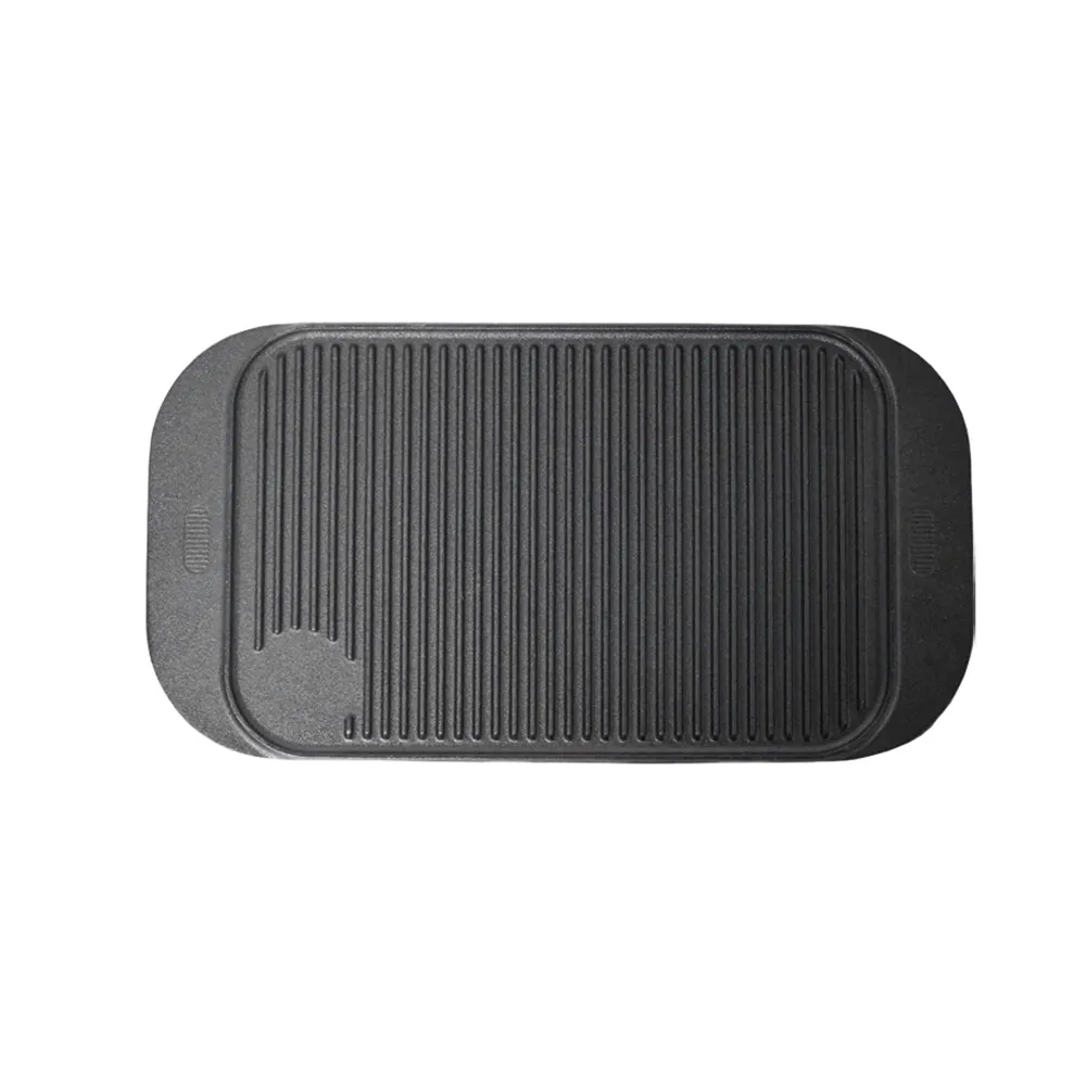 Cast iron baking tray 2-in-1 ribbed flat double-sided baking tray, suitable for cooking on gas stoves, bonfires and ovens