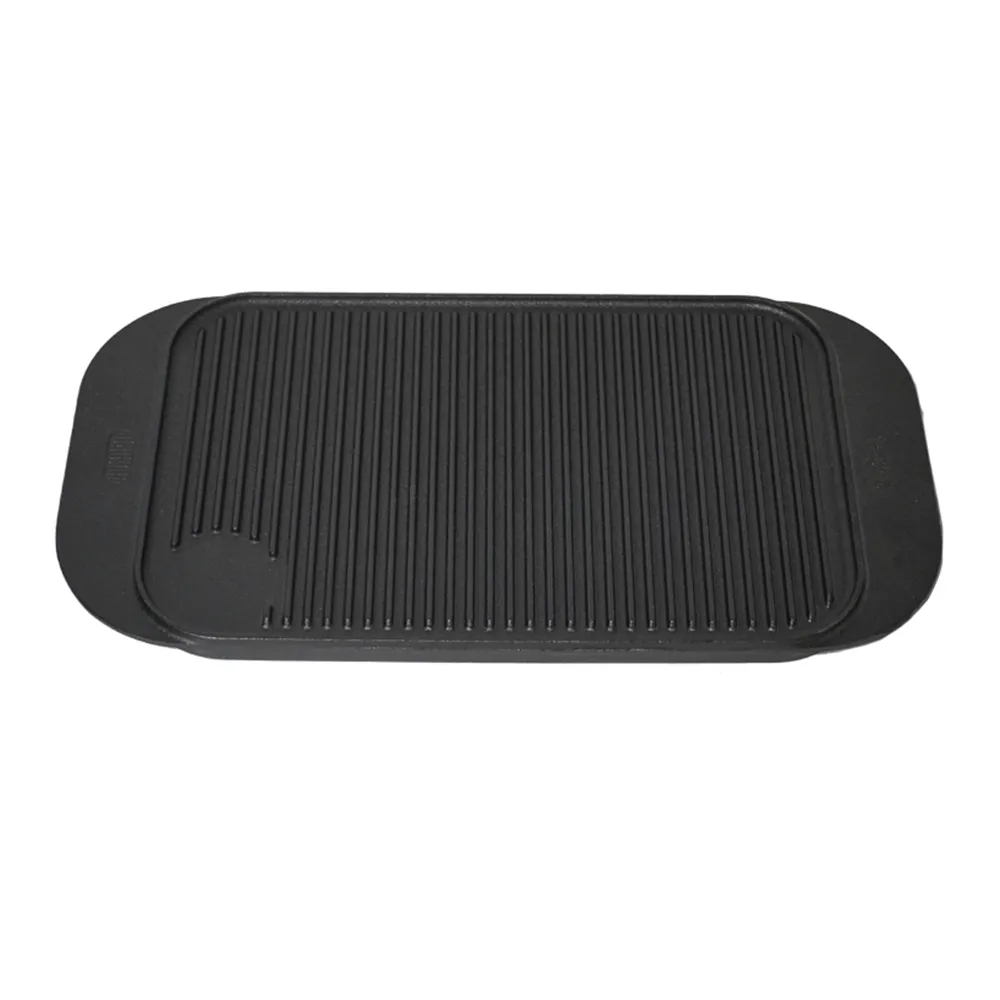 Cast iron baking tray 2-in-1 ribbed flat double-sided baking tray, suitable for cooking on gas stoves, bonfires and ovens