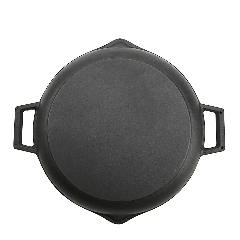 Cast iron baking tray, round double-handle ribbed frying pan, outdoor cookware, cast iron grill