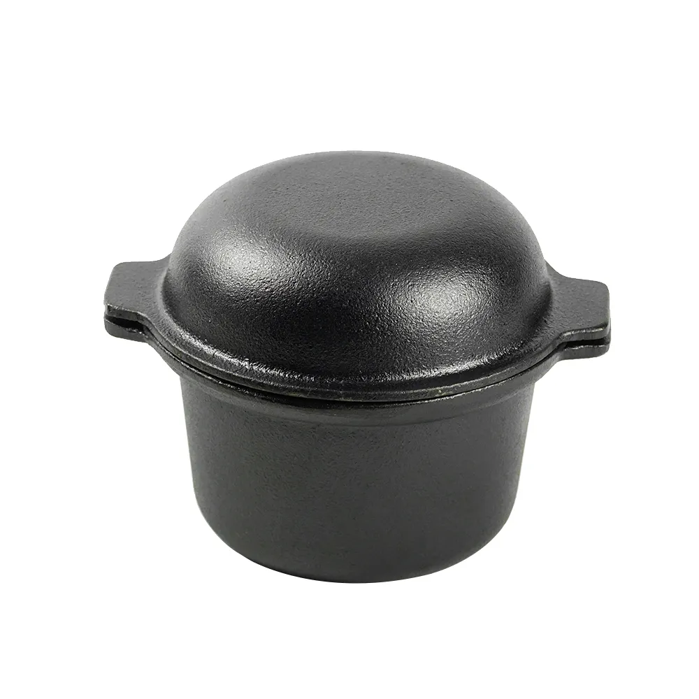 Pre-treated cast iron mini Dutch pot, black small with lid, durable cast iron cookware, suitable for stewing, soups and baking, oven