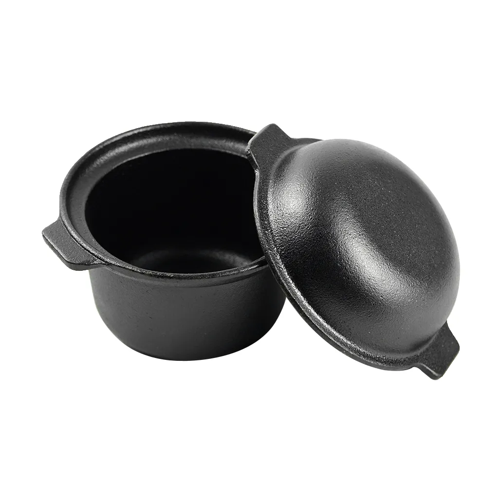 Pre-treated cast iron mini Dutch pot, black small with lid, durable cast iron cookware, suitable for stewing, soups and baking, oven