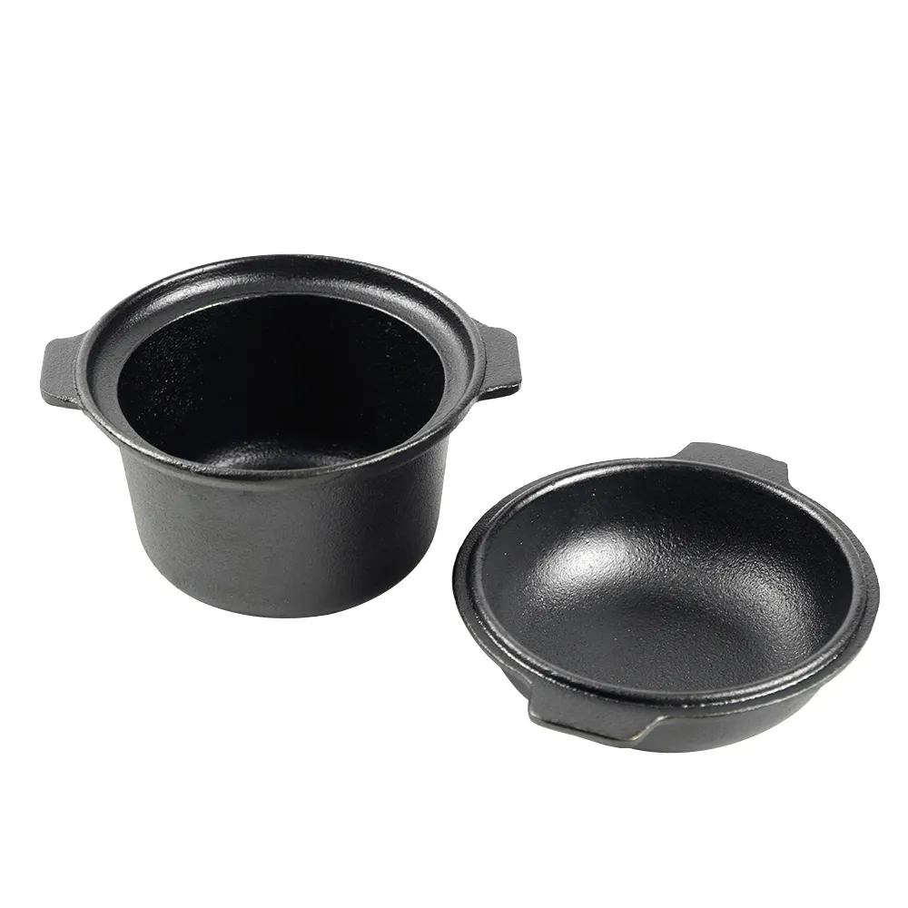 Pre-treated cast iron mini Dutch pot, black small with lid, durable cast iron cookware, suitable for stewing, soups and baking, oven
