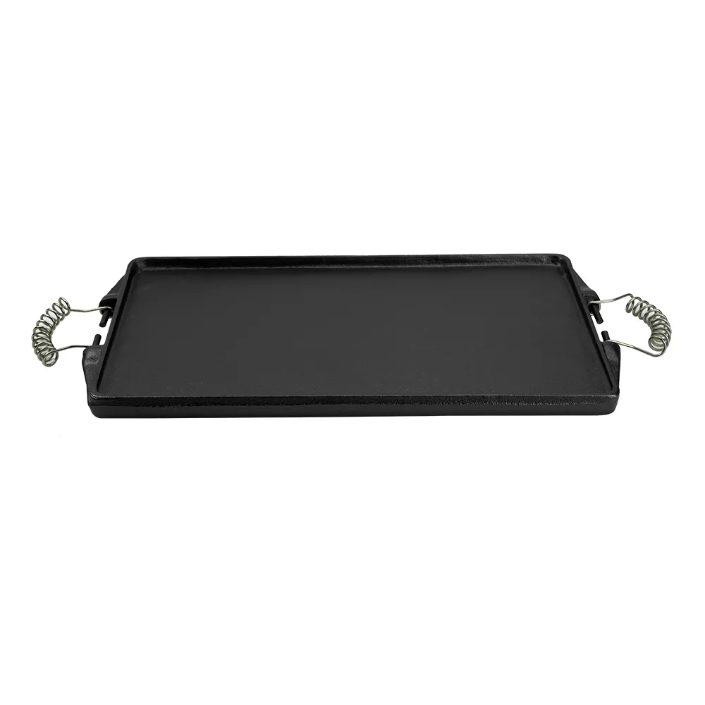 Double-sided cast iron grill/baking tray pre-treated cooking surface - smooth and ribbed - suitable for stoves, barbecues or bonfires