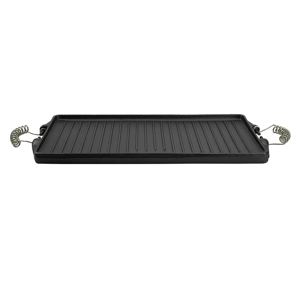 Double-sided cast iron grill/baking tray pre-treated cooking surface - smooth and ribbed - suitable for stoves, barbecues or bonfires