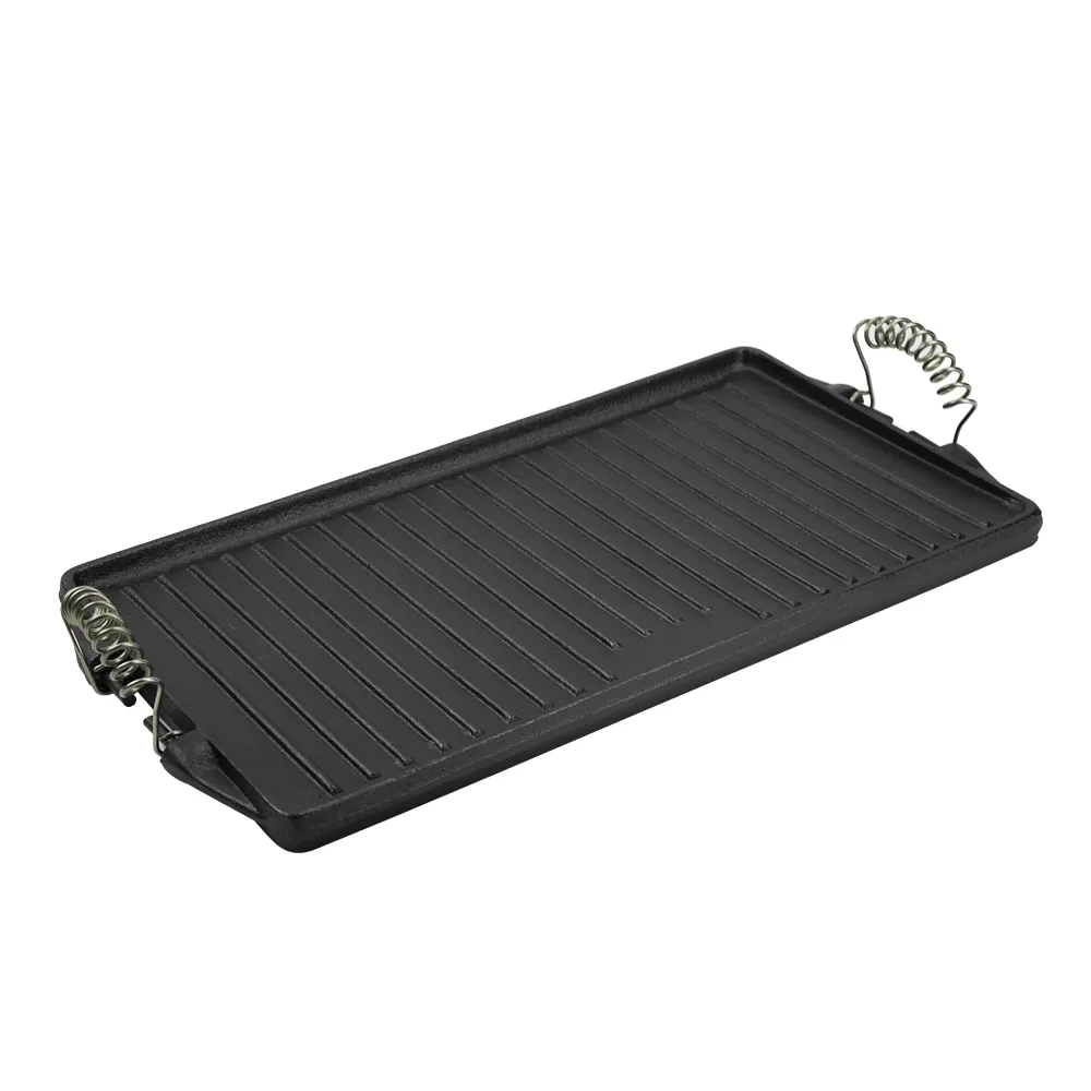 Double-sided cast iron grill/baking tray pre-treated cooking surface - smooth and ribbed - suitable for stoves, barbecues or bonfires