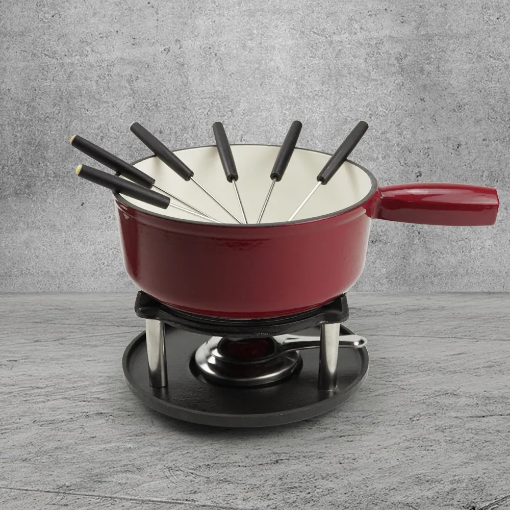 Cast iron hot pot set - Swiss traditional cheese and chocolate hot pot - perfect for melting cheese, chocolate, caramel, etc