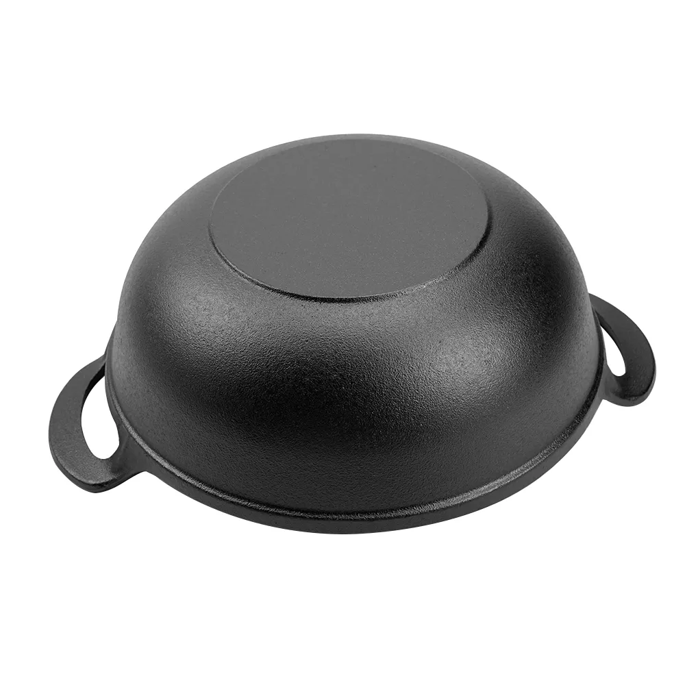 Cast iron wok with handle, multi-functional wok suitable for ovens, stoves or barbecue grills