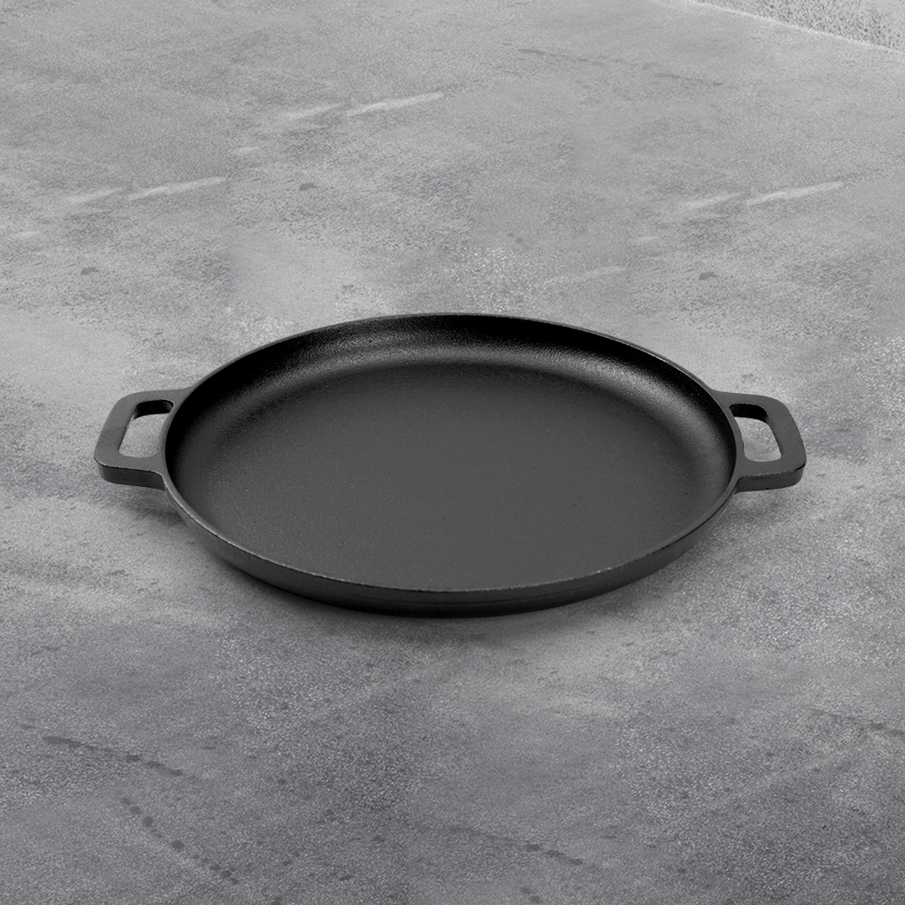 Cast iron pizza tray, outdoor camping multi-functional baking tray, suitable for ovens, stoves, barbecue grills or bonfires - durable and uniform heating