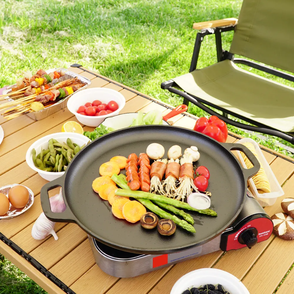 Cast iron pizza tray, outdoor camping multi-functional baking tray, suitable for ovens, stoves, barbecue grills or bonfires - durable and uniform heating