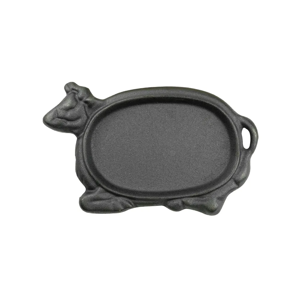 Beef-shaped cast iron steak plate Sizzle grill with wooden base Fajita grill plate