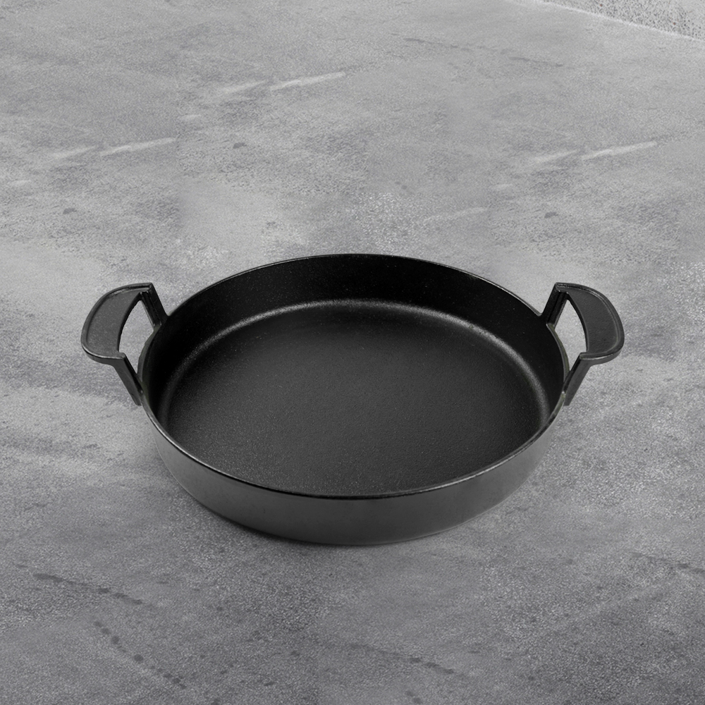 Multi-functional cooking double-ear round cast iron pre-seasoned deep plate barbecue pan frying pan