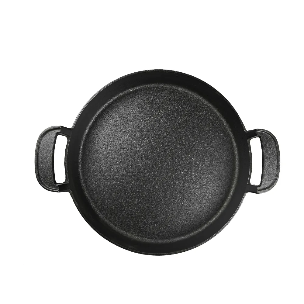 Multi-functional cooking double-ear round cast iron pre-seasoned deep plate barbecue pan frying pan