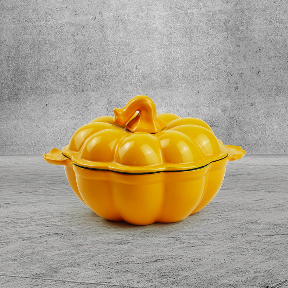 Enamel cast iron pumpkin Dutch pot with lid, cooking pot, casserole, orange - decorative gift
