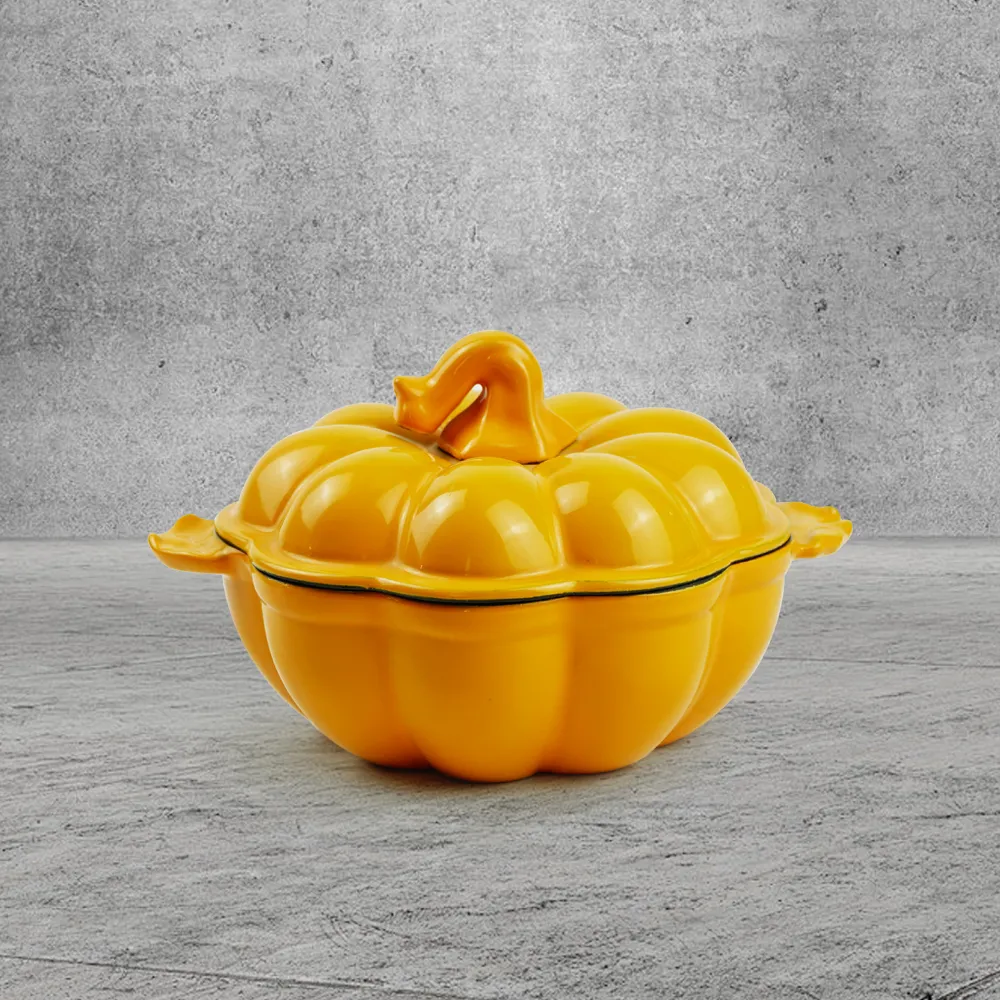 Enamel cast iron pumpkin Dutch pot with lid, cooking pot, casserole, orange - decorative gift
