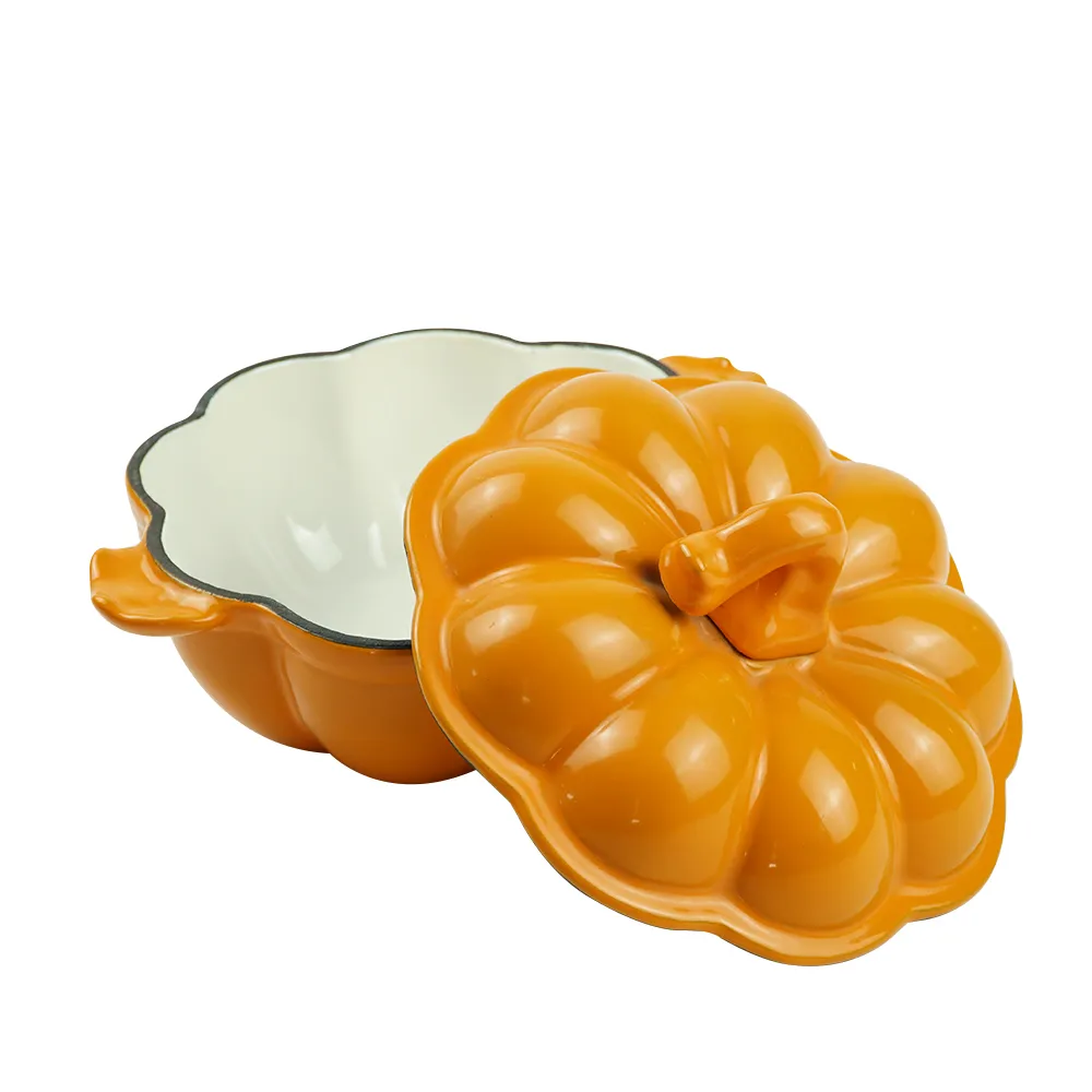 Enamel cast iron pumpkin Dutch pot with lid, cooking pot, casserole, orange - decorative gift