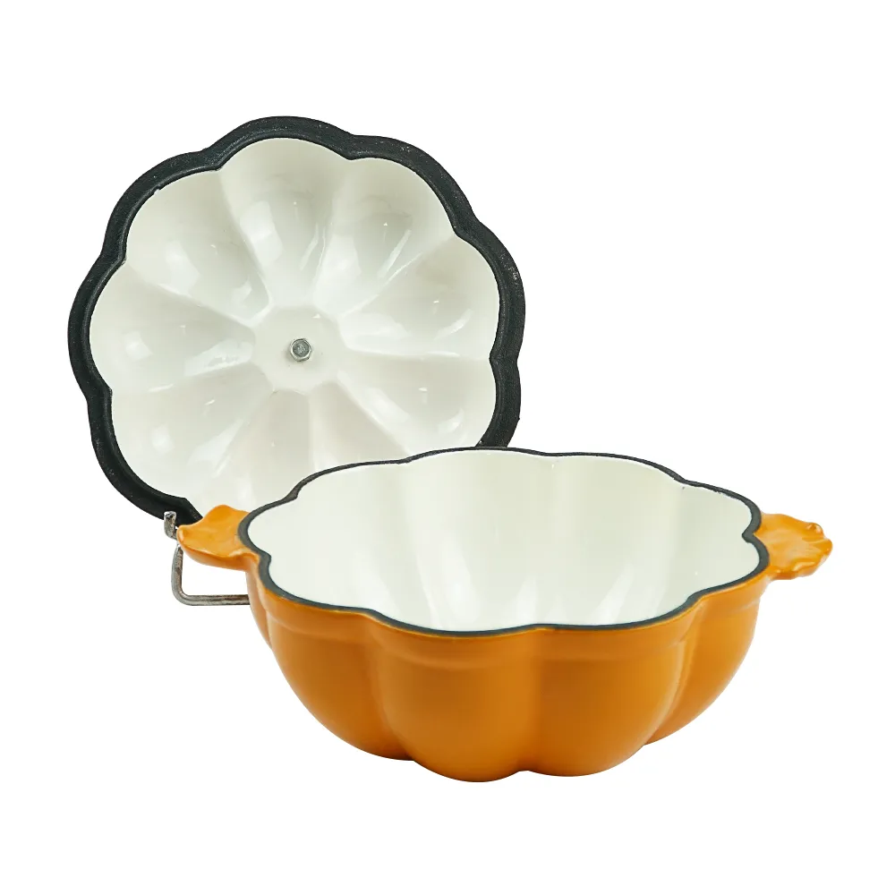 Enamel cast iron pumpkin Dutch pot with lid, cooking pot, casserole, orange - decorative gift