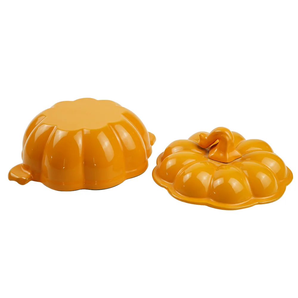 Enamel cast iron pumpkin Dutch pot with lid, cooking pot, casserole, orange - decorative gift