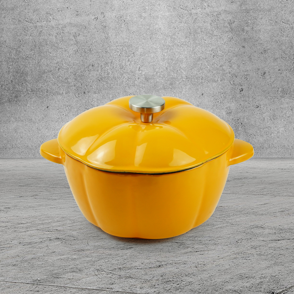 Dutch pot with lid, enamel cast iron cooking non-stick pumpkin-shaped stew pot, Halloween and Thanksgiving decorative pot gift (orange)
