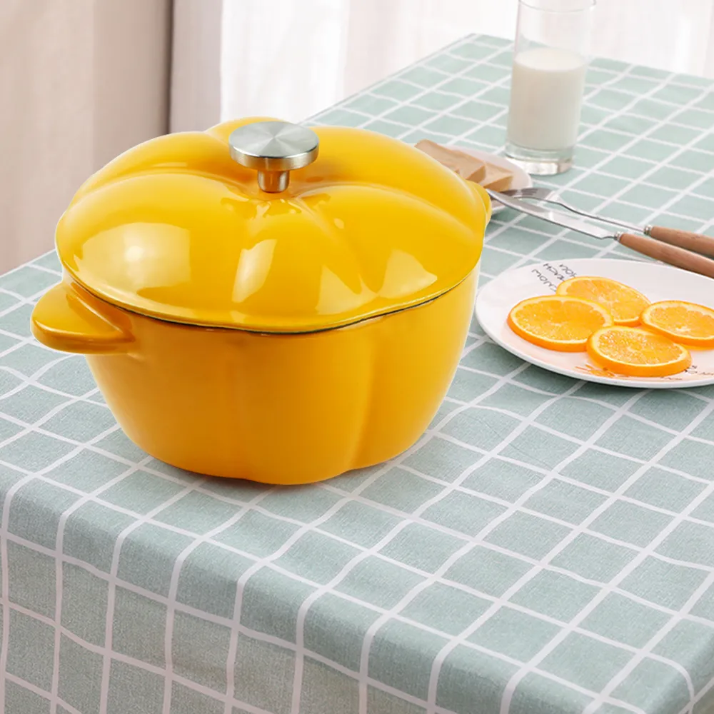 Dutch pot with lid, enamel cast iron cooking non-stick pumpkin-shaped stew pot, Halloween and Thanksgiving decorative pot gift (orange)