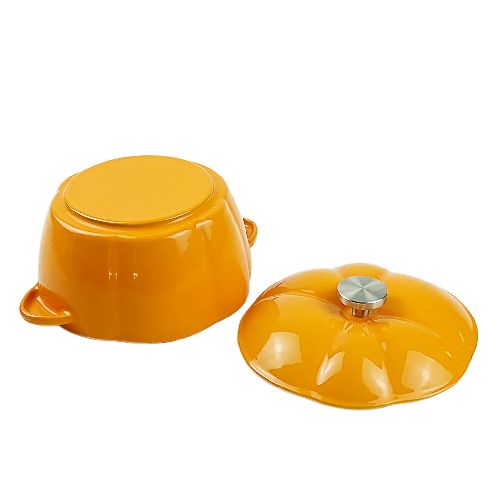 Dutch pot with lid, enamel cast iron cooking non-stick pumpkin-shaped stew pot, Halloween and Thanksgiving decorative pot gift (orange)