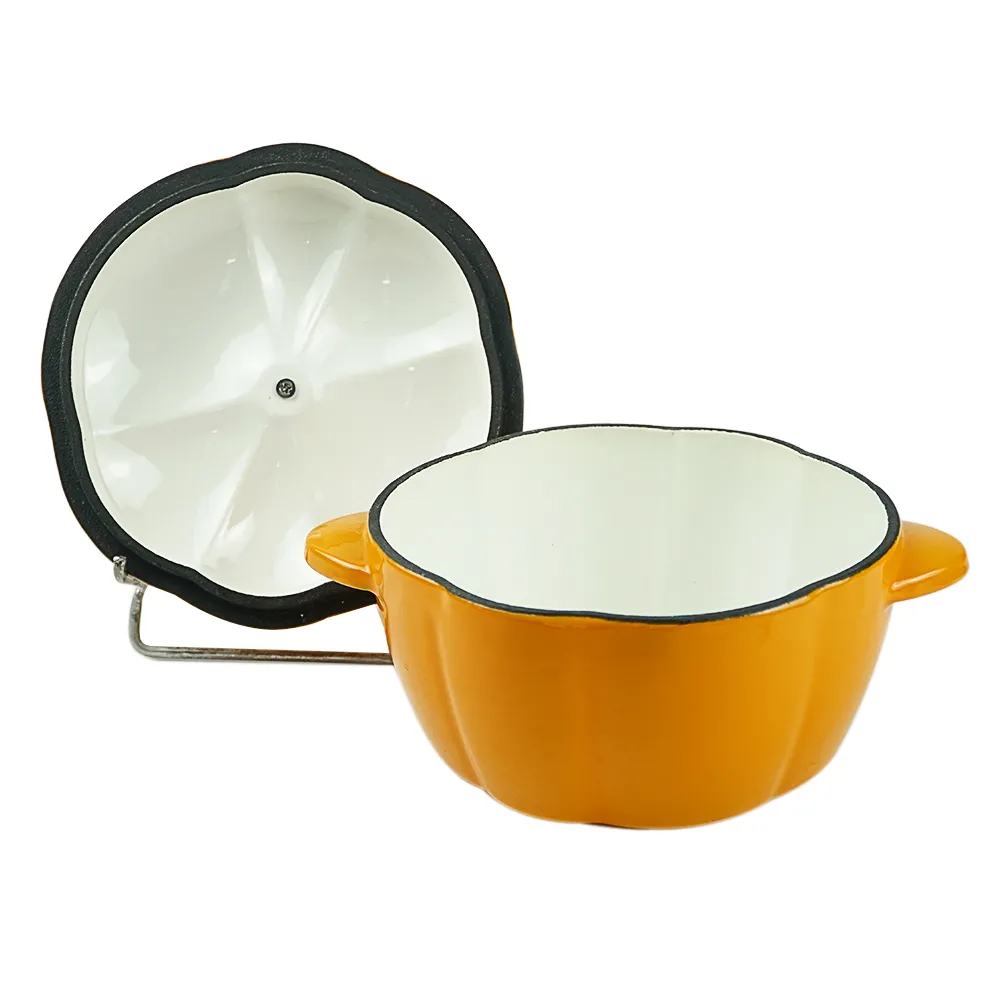 Dutch pot with lid, enamel cast iron cooking non-stick pumpkin-shaped stew pot, Halloween and Thanksgiving decorative pot gift (orange)