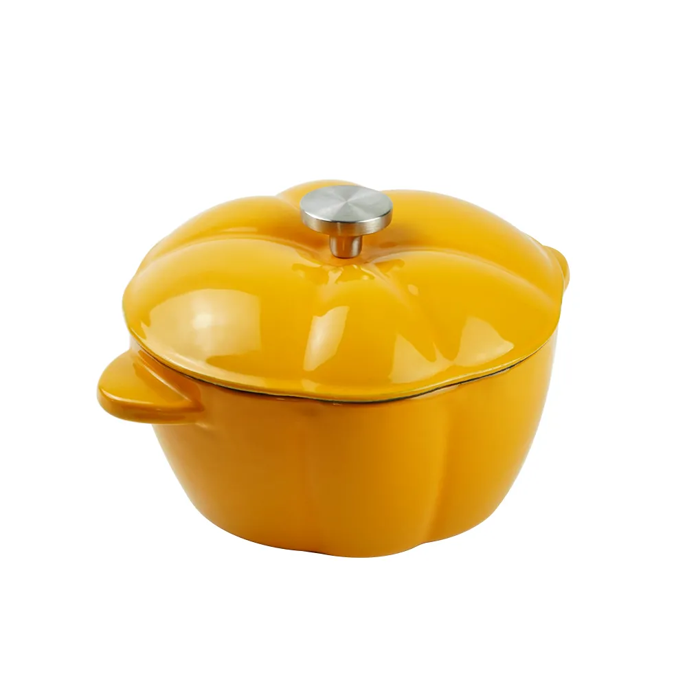 Dutch pot with lid, enamel cast iron cooking non-stick pumpkin-shaped stew pot, Halloween and Thanksgiving decorative pot gift (orange)