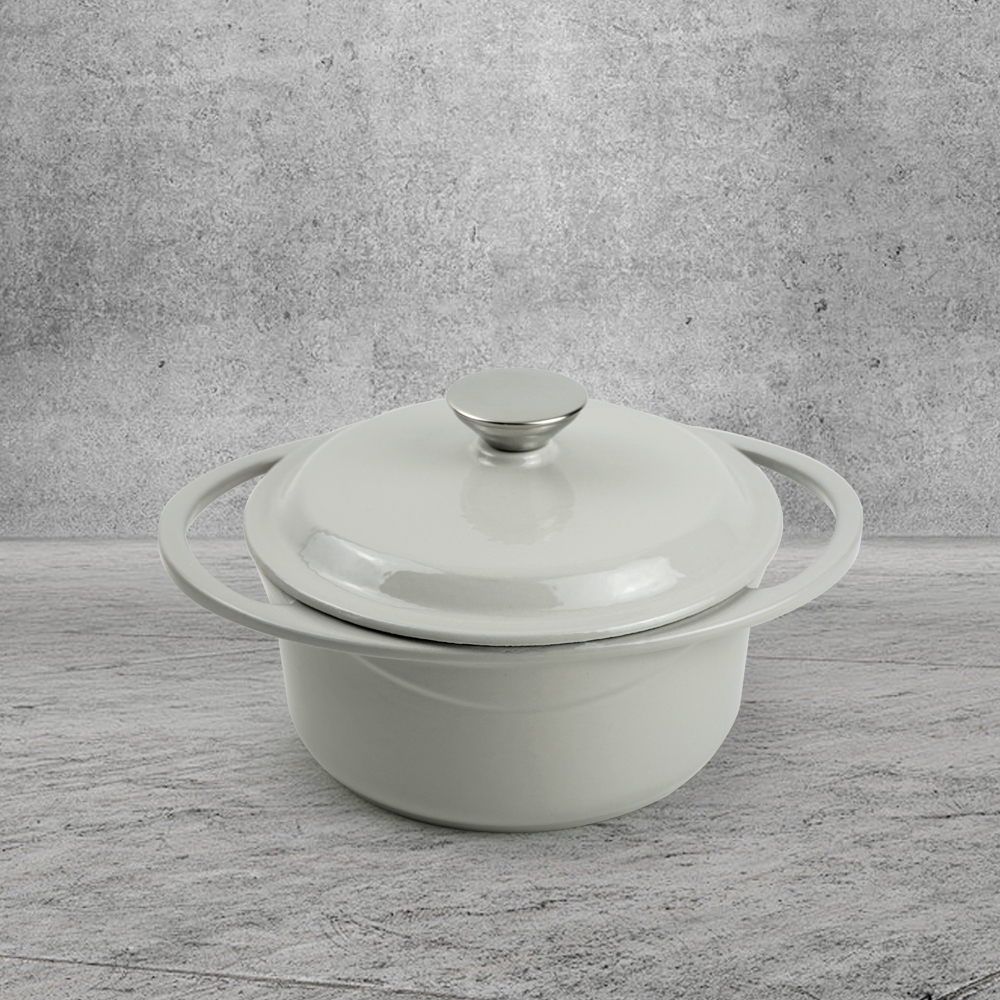 Dutch oven cast iron casserole 21 cm round colored enamel enamel pot (gray)